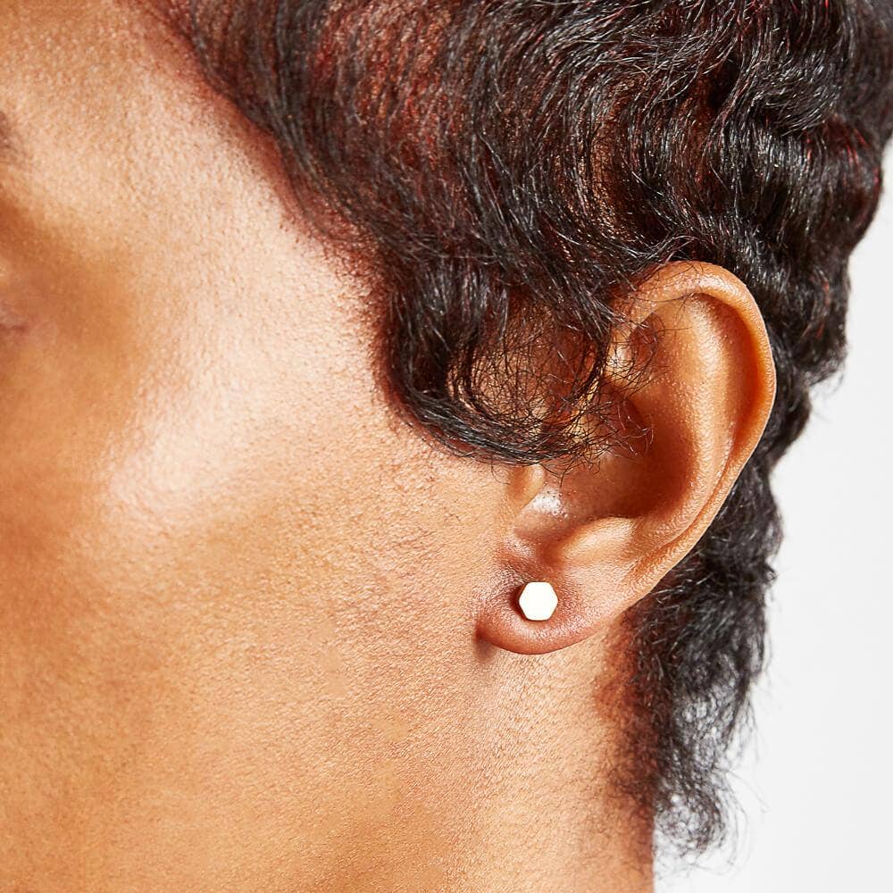 Gold Solid Hexagon Geometric Stud Earrings - Jewelry