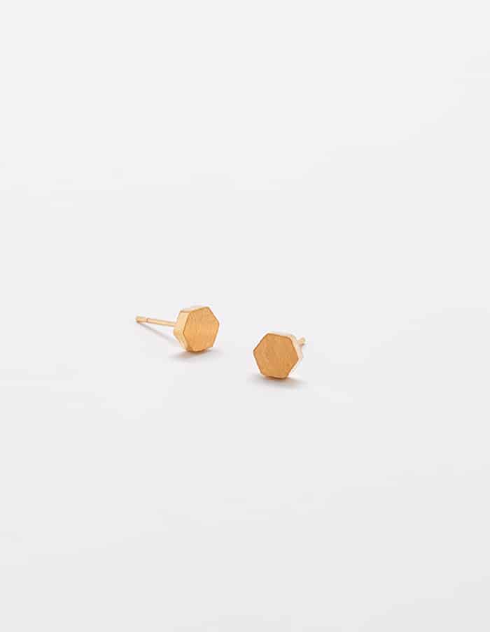 Gold Solid Hexagon Geometric Stud Earrings - Jewelry