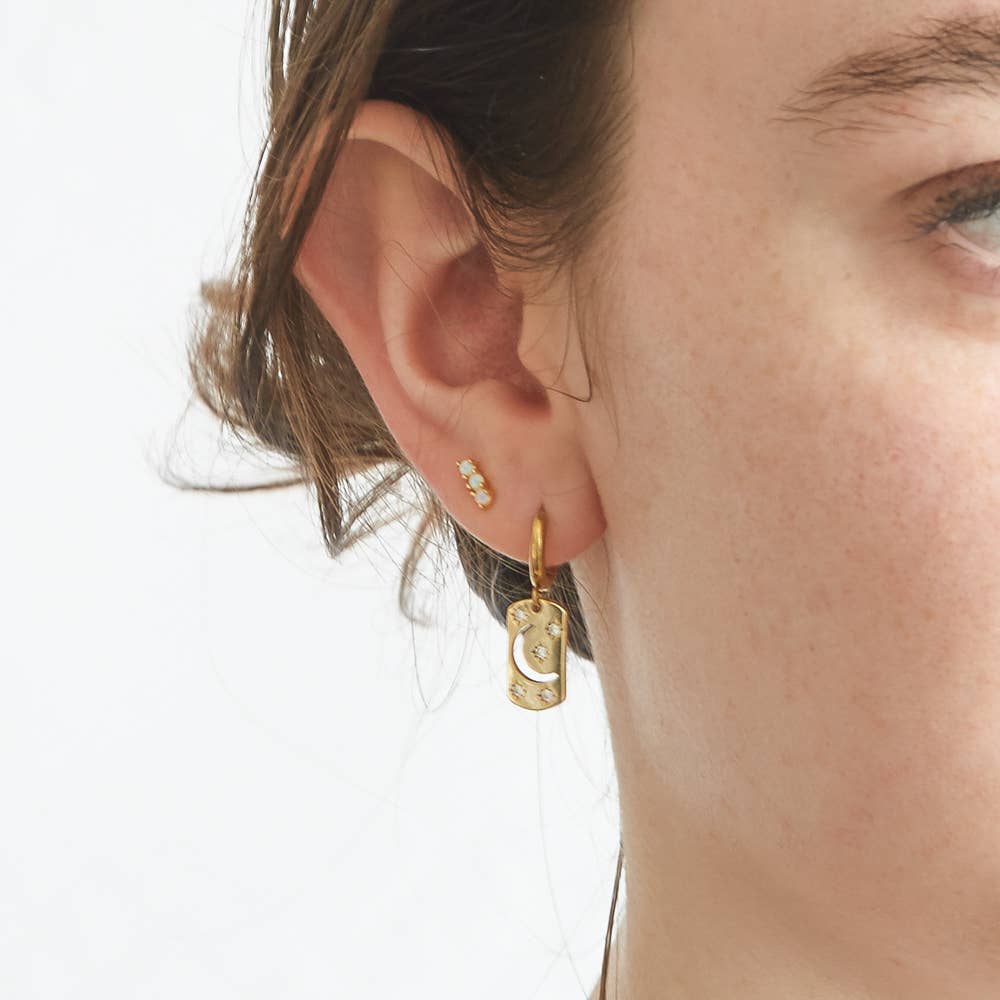Moon & Star CZ Bar Huggie Earrings - Jewelry