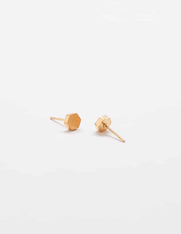Gold Solid Hexagon Geometric Stud Earrings - Jewelry