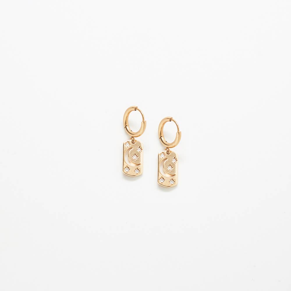 Moon & Star CZ Bar Huggie Earrings - Jewelry